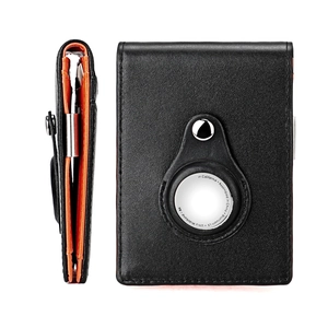 Genuine Leather Men Wallet RFID Blocking Carbon Fiber Slim Card Holder With Tracker Slot Metal Money Clip For Men Women