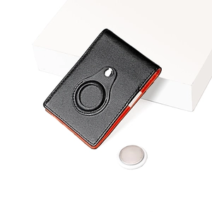 Genuine leather AirTag wallet for men with RFID protection and orange interior