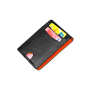 Slim RFID leather wallet for men with AirTag holder and contrast orange interior lining