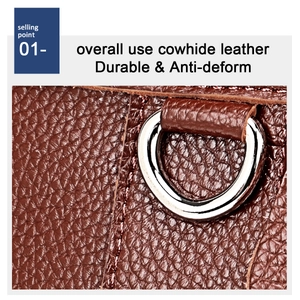 Close-up of brown cowhide leather texture with durable silver metal D-ring buckle