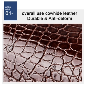 Close-up of brown crocodile pattern cowhide leather with durable and refined texture
