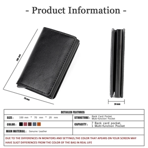 Detailweergave van echt lederen RFID-portemonnee 100x70x20mm met kaartsleuven en binnenvakken