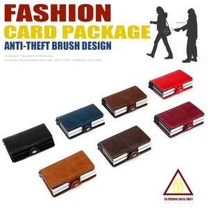Multiple colors of RFID blocking leather wallets with automatic pop-up aluminum card holder