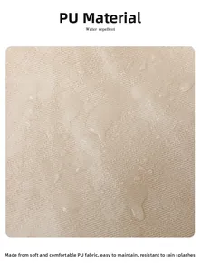 Close-up of water-repellent beige PU leather with clear diagonal texture and water droplets