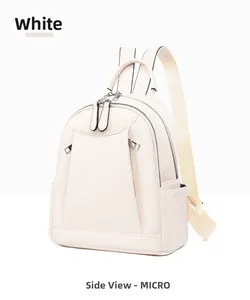 Detailed side view of cream white backpack featuring V-shaped quilted faux leather texture