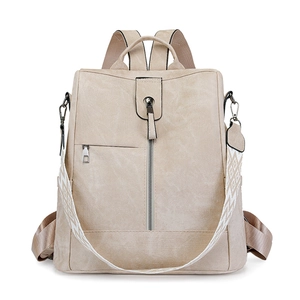 Sac à dos en cuir PU beige avec bandoulière amovible à carreaux noirs et blancs