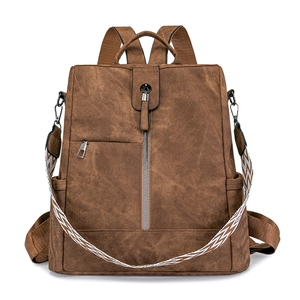 Sac à dos vintage marron pour femme en similicuir avec bandoulière jacquard élégante