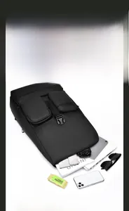 Detail view of large capacity business backpack fits 15.6 inch laptop with waterproof coating