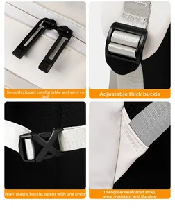 Detail view of smooth zippers, adjustable buckles, and reinforced stitching on travel backpack