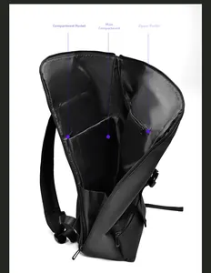 Internal compartments of the black business backpack with functional pockets and lining