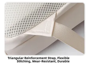 Detail of reinforced triangular strap stitching and breathable mesh on the business backpack