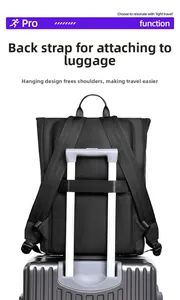 Business travel backpack featuring a luggage strap and breathable mesh back panel
