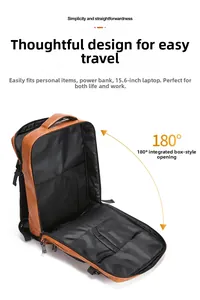 Detail view of business backpack with 180 degree opening and 15.6 inch laptop compartment