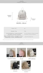 Detaillierte Größentabelle und Spezifikationen für den minimalistischen PU-Rucksack