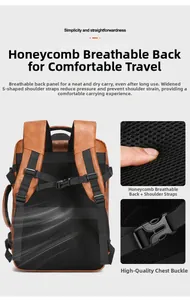 Detail of breathable honeycomb back panel and padded S-shape shoulder straps of travel bag