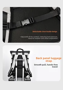 Détail de la boucle de poitrine amovible et de la sangle pour valise du sac à dos