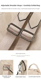 Dettagli dello zaino beige con fibbie in metallo e spallacci regolabili in tessuto