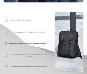 Detail view of laptop compartment for 15.6 inch PC and back luggage strap on black backpack