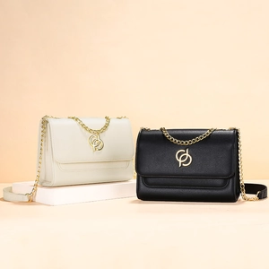 Sacs à bandoulière pour femmes en noir et beige avec boucle dorée de luxe et bandoulière