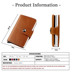 Vue détaillée du portefeuille en cuir avec porte-cartes automatique en aluminium anti-RFID