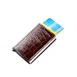 Business Card Holder Crocodile Pattern Leather RFID Blocking Automatic Pop Up Slim Wallet Minimalist Portable