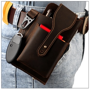 Vintage Cowhide Leather Men Waist Bag Multi Functional Phone Pouch With Belt Loop Crazy Horse Leather Outdoor Tactical Bag