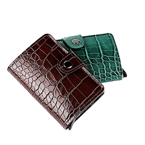 Slim crocodile pattern card holder with pop-up aluminum wallet and snap fastener buckle