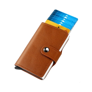 Porte-cartes Pop-up Automatique Blocage RFID Boîtier en Alliage d'Aluminium Portefeuille en Cuir de Vachette Étui pour Cartes de Crédit Business Homme Femme