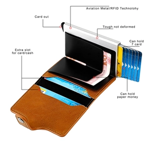 Portefeuille RFID en aluminium et cuir marron avec mécanisme d'éjection automatique