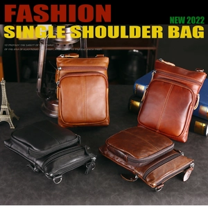 Borsa a tracolla da uomo in vera pelle con cerniere multiple e protezione RFID vintage