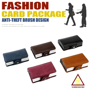 Five RFID blocking pop-up card holders in assorted colors with anti-theft design