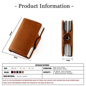 Detail view of RFID blocking double aluminum wallet showing 100x70x29mm dimensions