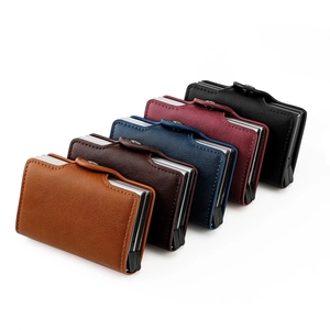 RFID blocking automatic pop-up aluminum credit card wallet for men in five leather colors