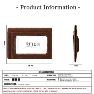 Tableau détaillé des tailles du porte-cartes en cuir véritable avec RFID