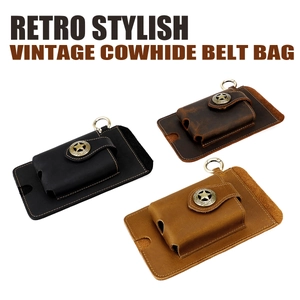 Three vintage cowhide belt bags in black and brown with star buckle and metal hook