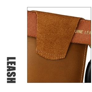 Macro detail of brown crazy horse leather cell phone holster with genuine leather stamp
