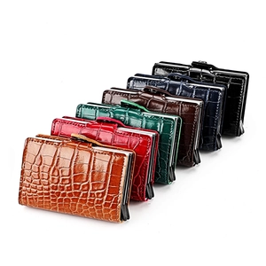 RFID blocking aluminum wallet with crocodile texture and metal clip in multiple colors