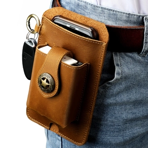 Genuine Cowhide Leather Phone Waist Bag Men Retro Crazy Horse Cellphone Pouch Belt Loop Holster With Keyring Hook