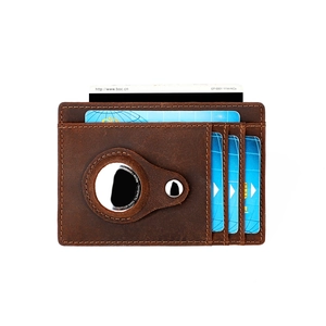 Porte-Cartes Vintage en Cuir Véritable Avec Emplacement AirTag Protection RFID Portefeuille Mince Minimaliste Unisexe