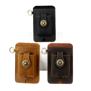 Three-color crazy horse leather phone holsters with star badges and belt loops
