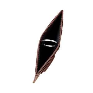 Porte-cartes en cuir crazy horse marron avec fente AirTag et porte-clés métallique
