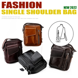 Detail of vintage leather crossbody bags with RFID protection and adjustable straps