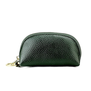 Dark green genuine leather car key pouch with lychee texture and gold keychain