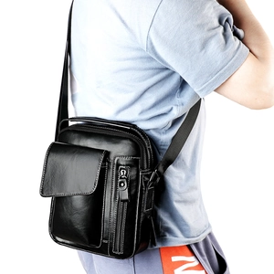 Men Genuine Cowhide Leather Crossbody Bag Vertical Shoulder Messenger Purse Multi Pocket RFID Blocking Casual Business