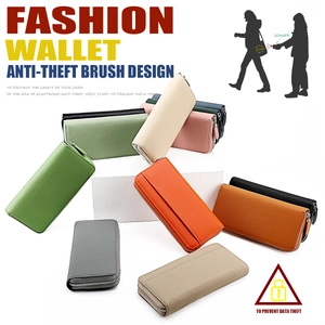 Collection of multi-color RFID blocking leather wallets with secure zipper closures
