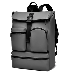 Dark grey waterproof business backpack with large capacity and multi-pocket design