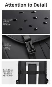 Detail of waterproof high-density fabric and trolley sleeve for travel backpack