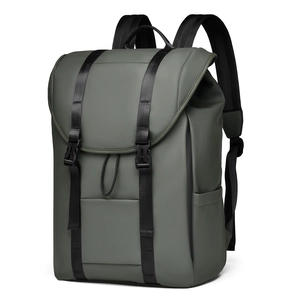Large dark green waterproof travel backpack with flap cover and buckle closure