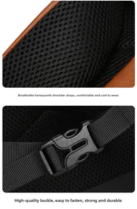 Detail of breathable honeycomb mesh straps and high-quality plastic buckle of the backpack