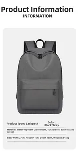 Water-repellent oxford cloth backpack specifications with size and weight details